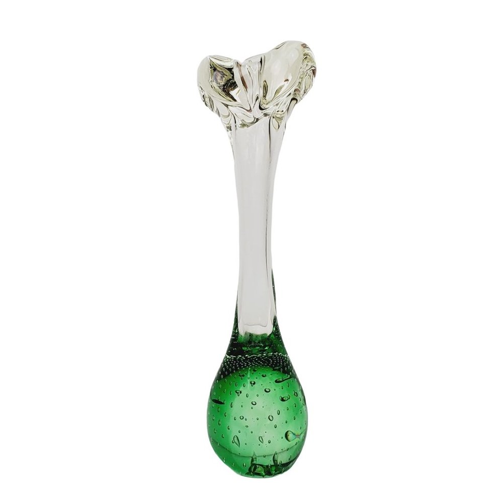 Vintage 1970's Controlled Bubble Floral Kelly Green Vase